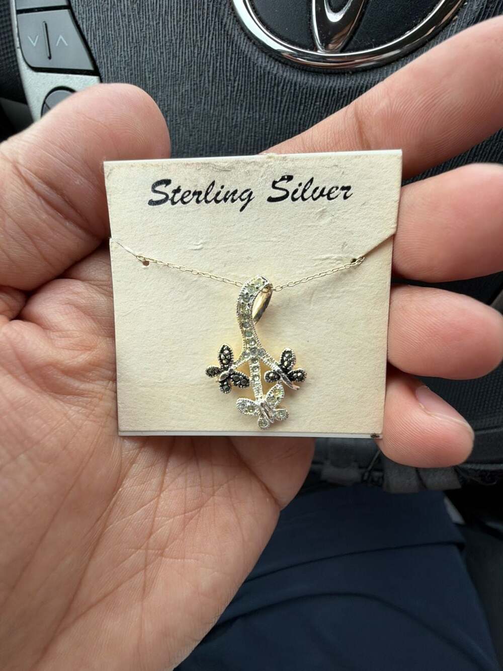 Marsala 925 Sterling Silver Crystal and Marcasite Butterfly Pendant Necklace